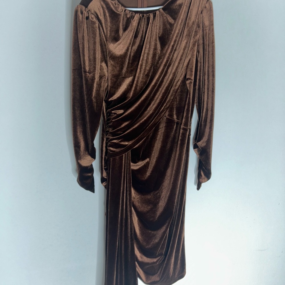 Fashion to Figure Rich Brown Velvet Long Sleeve Dress
